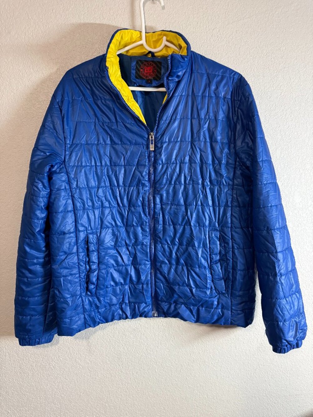 Platini Jeans Cougar Blue Yellow Puffer Jacket Men's Size Small